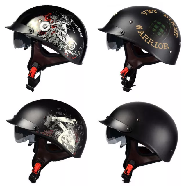 DOT Motorcycle Half Open Face Helmet Moped Helmet with Sun Visor Scooter Helmet 2