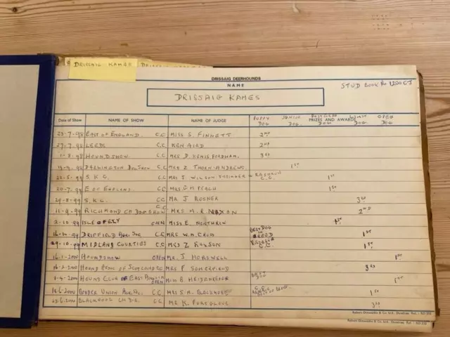 Rare Kennel Record Dog Book For The Drissaig Scottish Deerhound 1973-2000