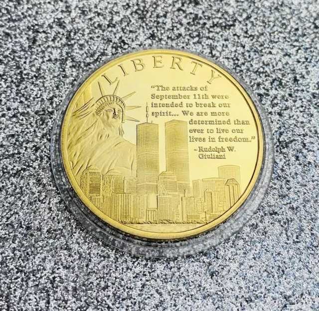 Twin Towers World Trade Centre 9/11 Gold Plated Double Sided Coin With Capsule