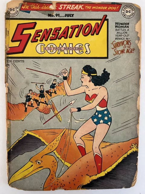 SENSATION COMICS # 91 JULY 1949-DC WONDER WOMAN ETC. First STREAK! READING COPY