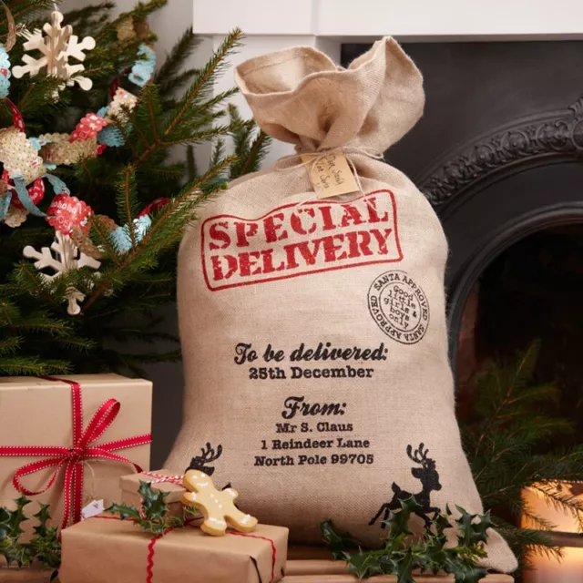 HESSIAN CHRISTMAS SANTA SACK Stocking Bag Kids Gift Presents Rustic Xmas Eve