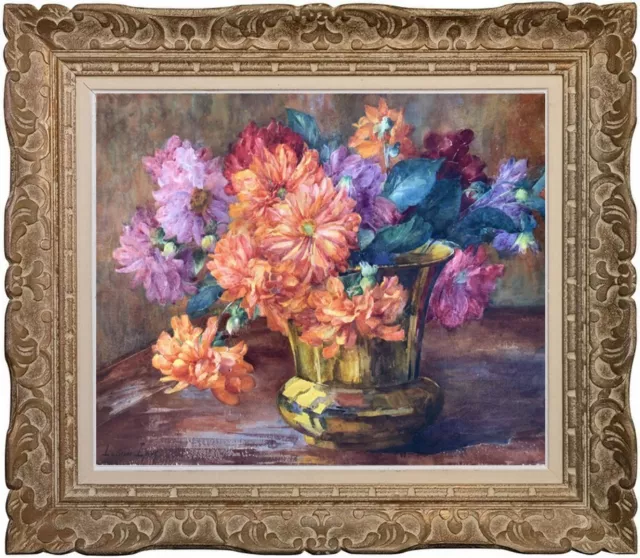 Lucienne Epron (1876 - 1947) Tres Grande Aquarelle Bouquet De Fleurs 1920 Signee