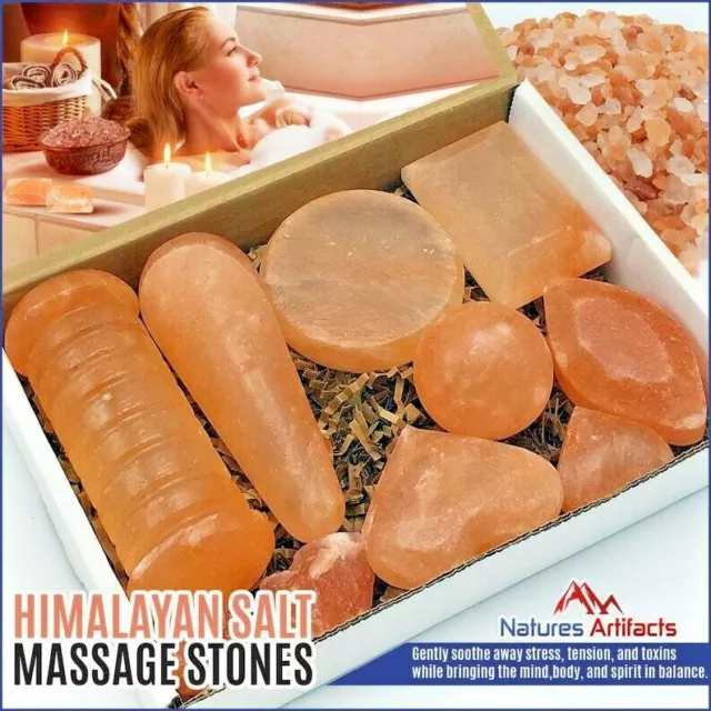 11 Pieces Himalayan Pink Salt Massage Stone Self Care Healing Kit with Bath Salt 2