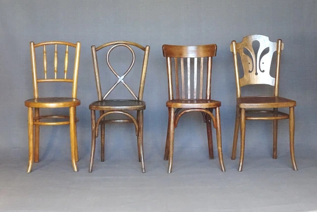 Lot de 4 chaises bistrot assise bois, Thonet , Baumann etc..