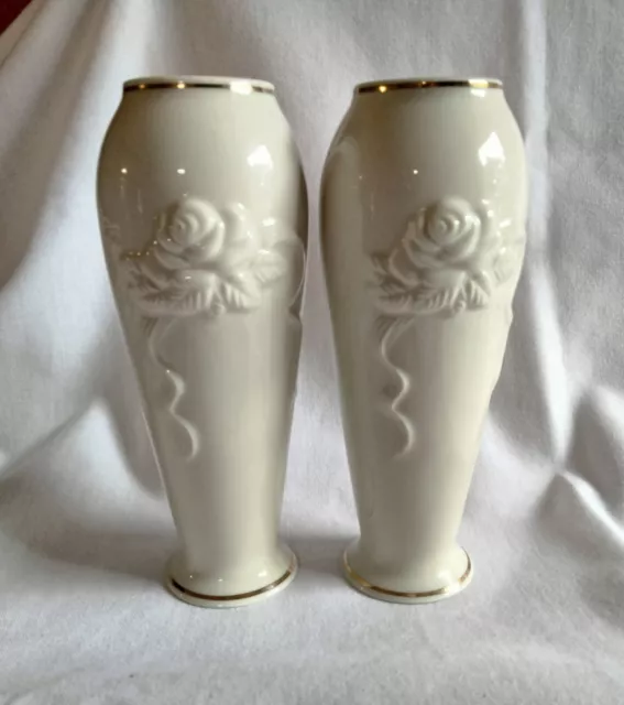 Lenox Vintage White Rose Porcelain Bud Vases Set Of Two