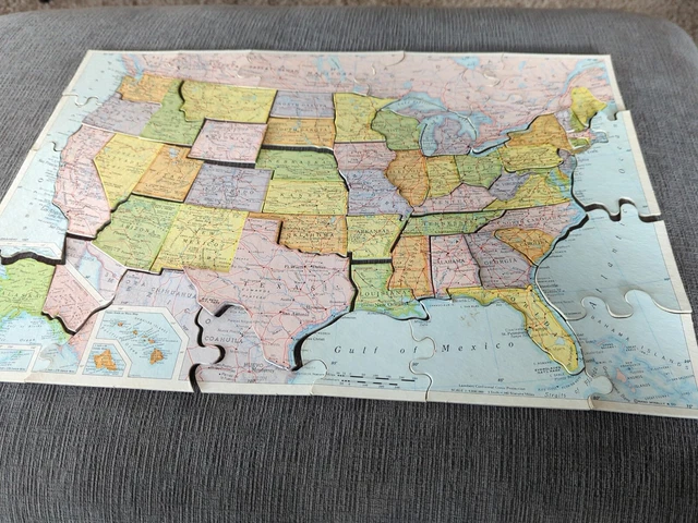 VINTAGE UNITED STATES Map Puzzle - Vintage United States Map Puzzle Selchow Righter.webp