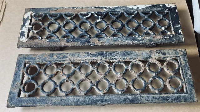 Lot of 2 - Circular Vintage Cast Iron WALL GRATE VENT, WALL DECOR 16.5 x 5.5