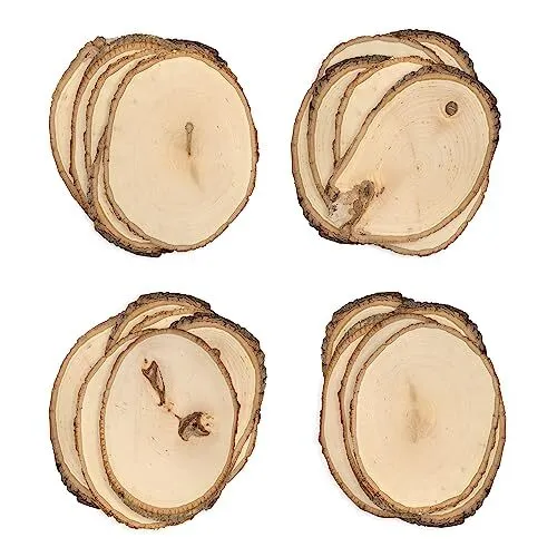 Rustic Basswood Round, Small 5-7" Wide with Live Edge Wood (Pack of 24) - for...