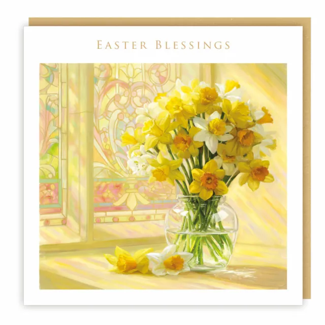 Church Window Daffodils Easter Blessings Cards – Pack of 5 Traditional Cards