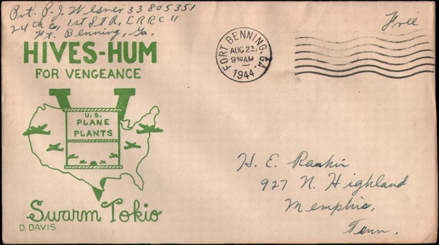WWII patriotic, free franking, Fort Benning GA, 1944