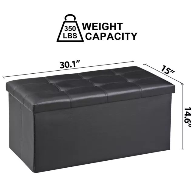 30" Foldable Ottoman Storage Bench Waterproof Leather Footstool with Lid Black
