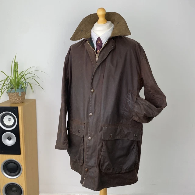 BARBOUR 80S VINTAGE Wax Jacket A400 NORTHUMBRIA Brown 2 Crest XXL 2XL