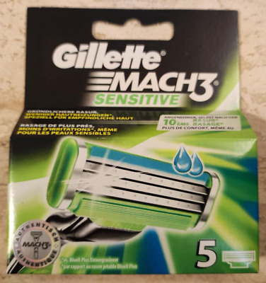 Hojas de afeitar Gillette Mach 3 sensitivas, nuevas, 5 ud., en versión de fábrica. EMBALAJE ORIGINAL