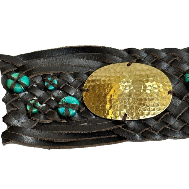 Chico's Womens Belt Size M L Dark Brown Woven Braided Leather Beaded 45" Length