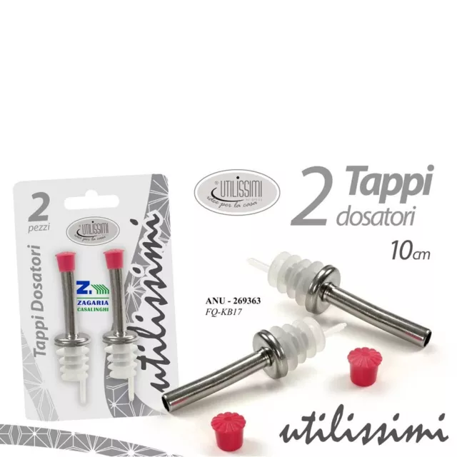 Set 2 Pz Tappo Dosatore Versatore In Acciaio Per Olio Con Tappo In Plastica