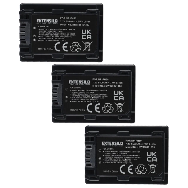 3 Batteries pour Sony Cybershot DSC-HX100, DSC-HX100V, DSC-HX200V 650mAh