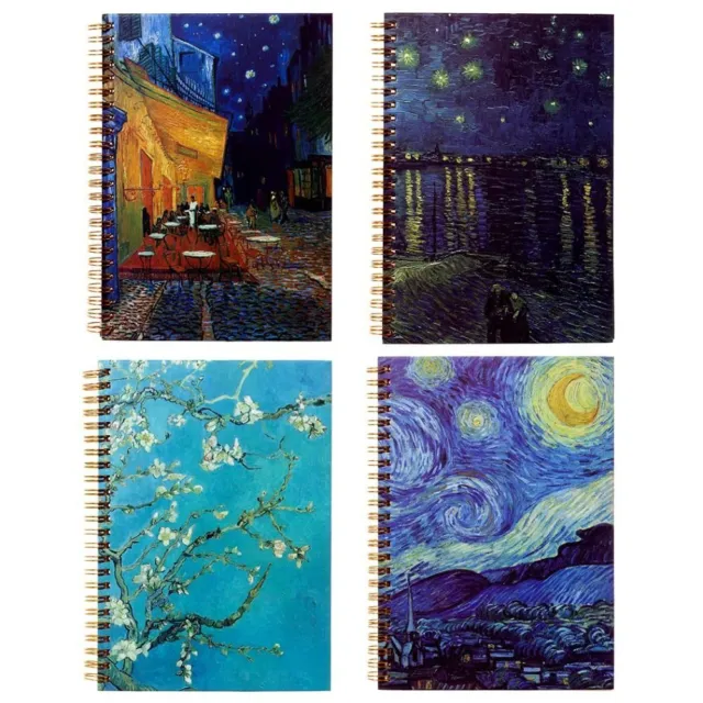4 Pcs Paper A5 Hardfaced Coil Notebook Hardcover Diary Notebook  Office