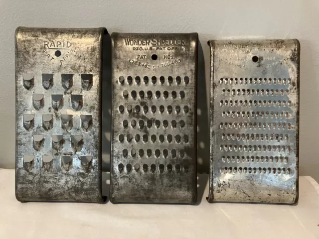 3 Vintage Metal Cheese Graters 2 Wonder Shredder 1 Rapid - Farmhouse Style