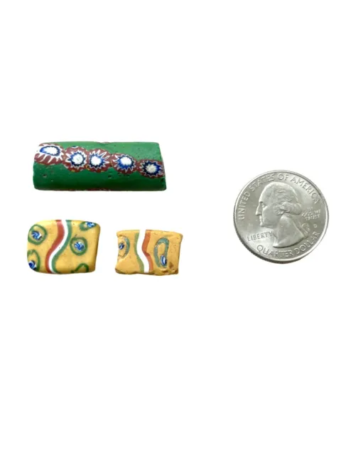 A Fun Trio! African Trade Beads - 2 Tabular 1 Tubular W/  Chevron Millefiori 