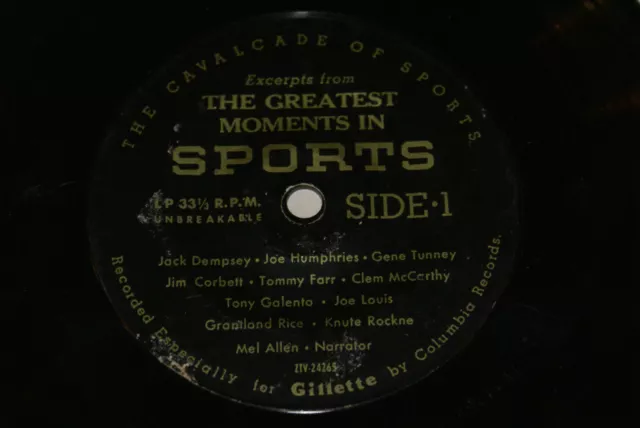 Greatest Moments in Sports 7-inch 33⅓ rpm 1955 Gillette Razor Record Oop