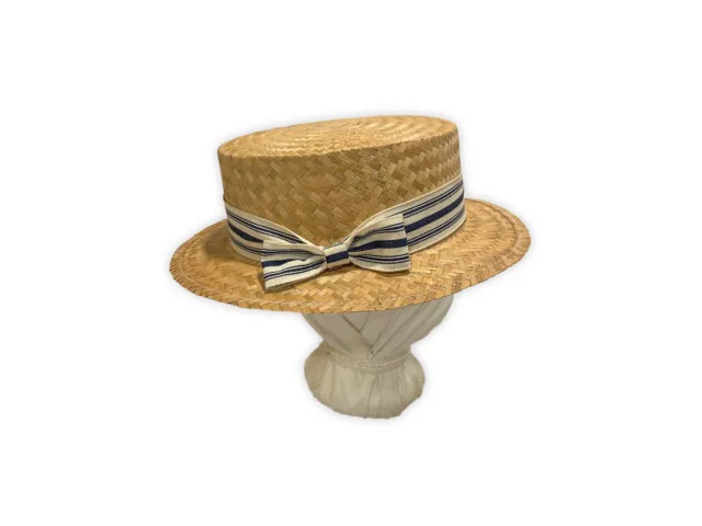 Austentation Trimmed Man's Victorian / Edwardian Straw Boater Hat: Blue Stripe