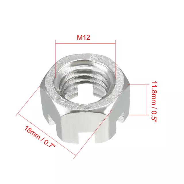 M12 x 1.75mm Pitch 304 Stainless Steel Slotted Hex Nuts 5Pcs 2