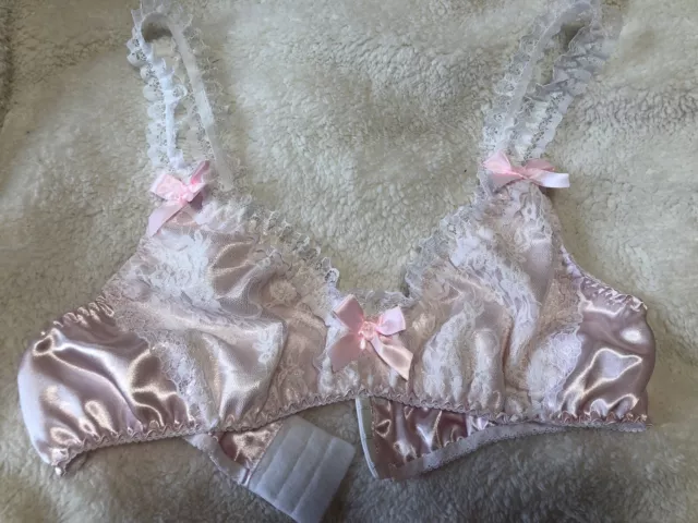 Sissy Satin Panties & Bra Pink Men 44” -48” Chest Pants Waist 40
