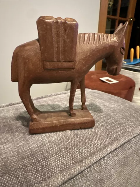 Vintage Wood Carved Donkey Made In Ecuador 4” X 4”