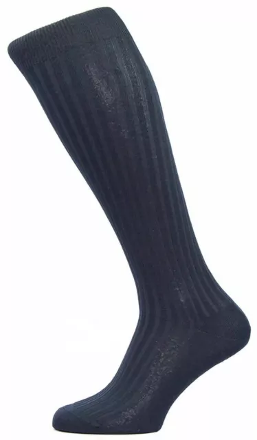 Pantherella Mens Danvers Rib Over the Calf Cotton Lisle Socks - Navy