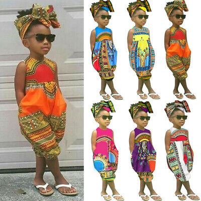 Toddler Kids Baby Girl Outfit Clothes African Printed Sleeveless Romper Jumpsuit