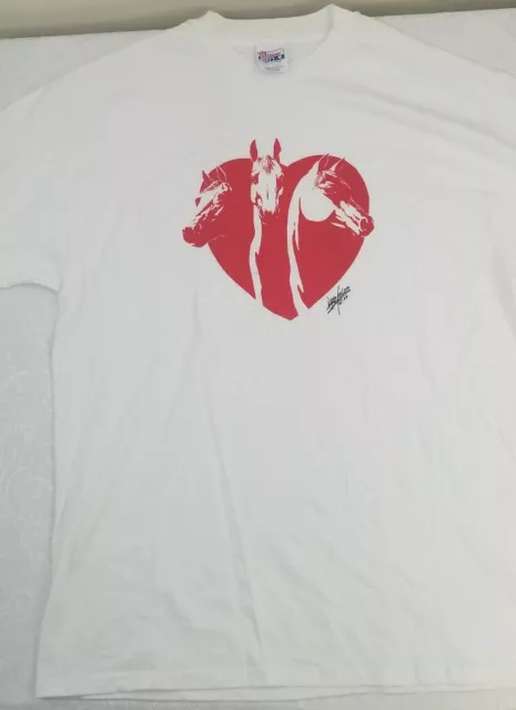 Vintage 1994 Horse Single Stitch T-shirt 90s XL USA Equestrian Heart White EUC