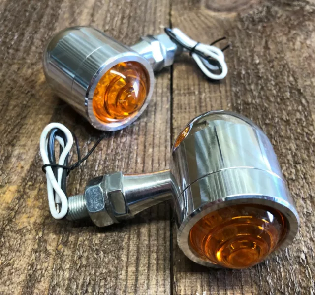 Pair Bullet Classic Mini Indicators Cafe Racer Motorcycle Alloy Bobber Chopper