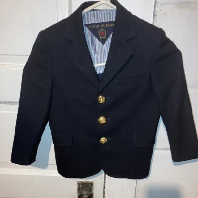 Tommy Hilfiger Boys Size 4T Sport Coat Suit Jacket Blazer Black 2  Button Lined