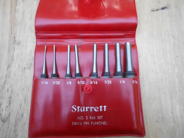 Vintage Starrett S565 Drive Pin Punch Set 4" Length w/Pouch,Box 1/16"-5/16” 8pcs