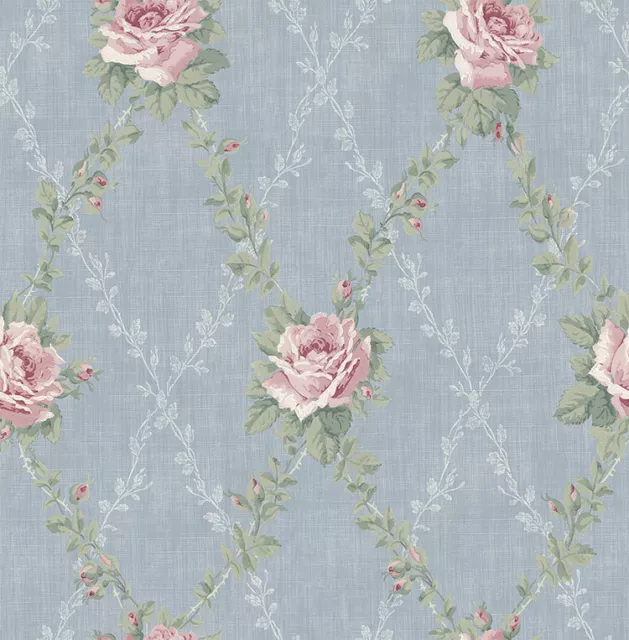 Wallpaper, System Solution, Blumenmuster, Vines, Linen Look, Blue-Grey, Green,