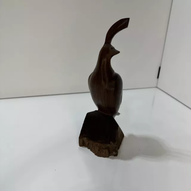 Vintage Folk Art Carved Wooden Quail Figurine On Wood Base 11” Tall MCM Carving