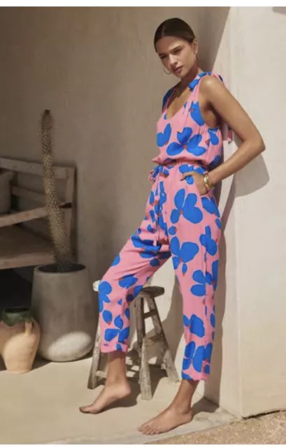 MISTER ZIMI LILA Tie Shoulder Jumpsuit Sz 6 Pink Blue 50.00