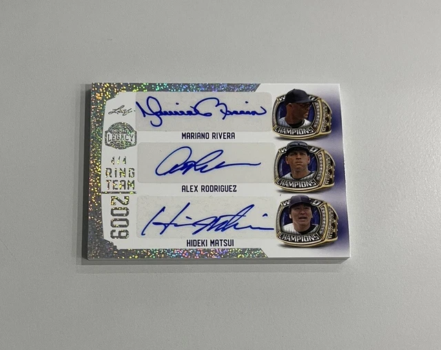 LEAF BRONX LEGACY Ring Team 3 Auto Mariano Rivera Alex Rodriguez Hideki
