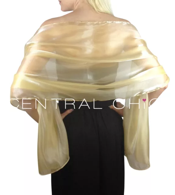 Central Chic Champagne Gold Silky Bridal Bridesmaid Wedding Shawl Stole Wrap 2