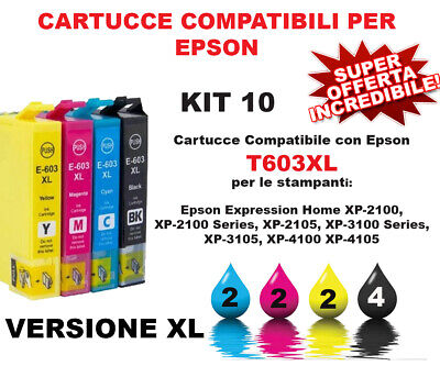 10 Cartucce T603XL Compatibili Per Epson WF2820 WF2840 WF2870 XP-2150 3150 4150