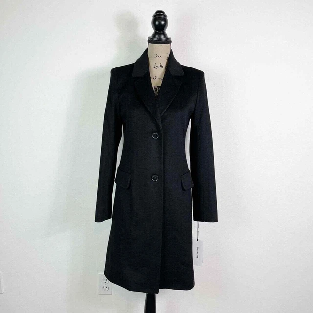 Fleurette NWT Women's Black Wool Single Breasted Notch Collar Walker Coat Size 6