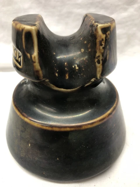 Vintage Cook Brown Ceramic Porcelain Glazed Electric Insulator 3