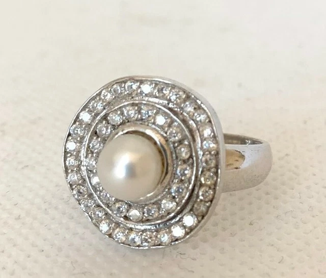 Bague Géométrique En Argent Massif Avec Zircon - Taille 56 - Neuf Sans Emballage