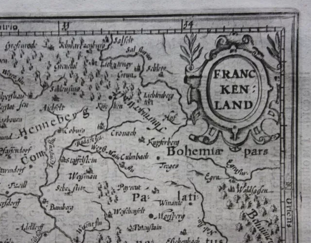 Original antike Karte DEUTSCHLAND, ""FRANKENLAND"", BÖHMEN, Mercator, Hondius, 1637 3