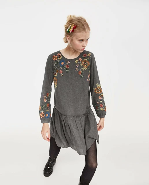 zara grey embroidered dress New Zara Grey Dress