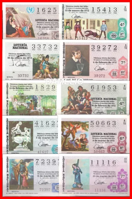 Año Completo 1972 Loteria Nacional Del Sabado 40 Decimos