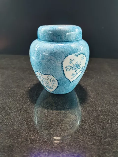 Tiny China Hand Painted Ginger Jar Lidded White Teal Turquoise Blue Pretty