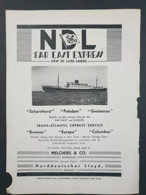 30's Ndl Norddeutscher Lloyd Melchers Shanghai Anzeige Werbe