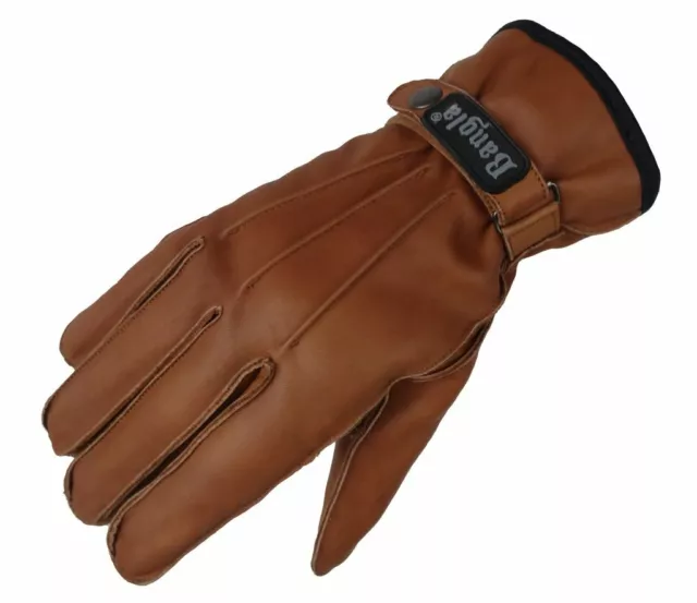 Herren Winter Leder Handschuhe Lederhandschuhe Braun mit Schnalle XS-3XL