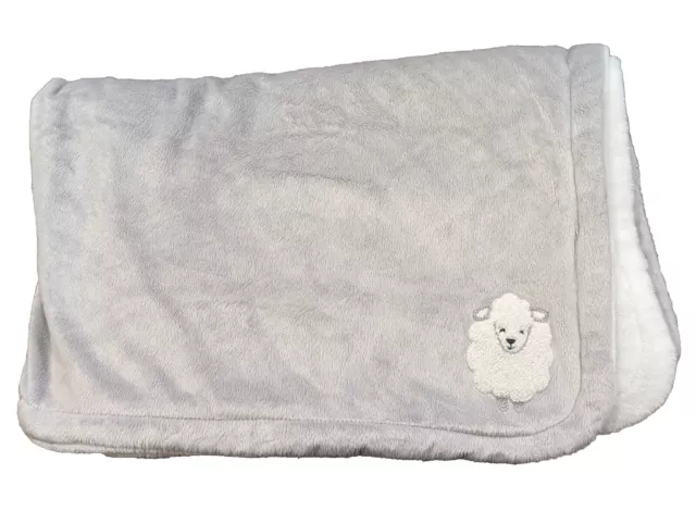 Carters Lamb Cozy Baby Blanket RARE Grey White Sheep Plush Soft 40x30" OS HTF